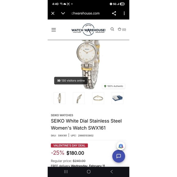 SEIKO White Dial Stainless Steel Ladies\' Watch V400-1409. New Battery. 6.75\